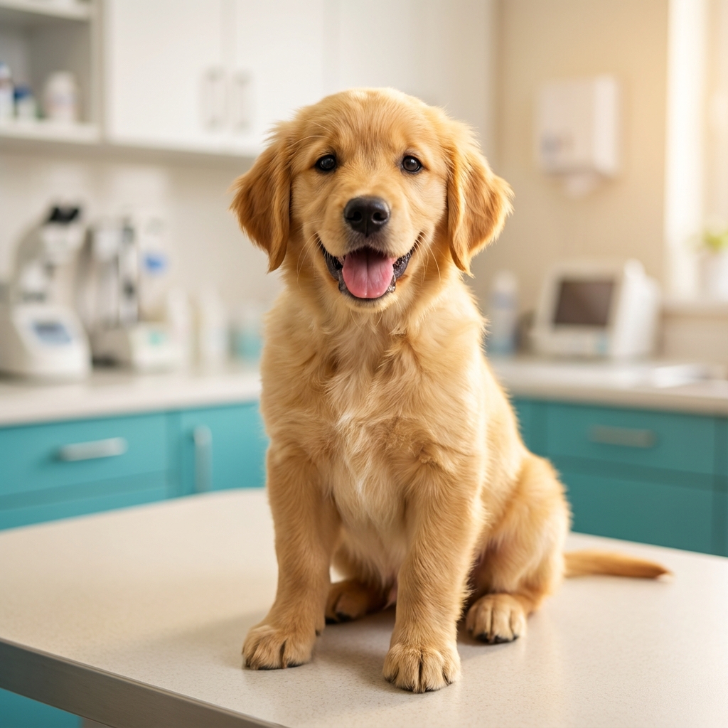 Cachorro feliz sendo atendido na Encanto Animal